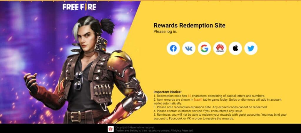 Free Fire Reward Redemption Site