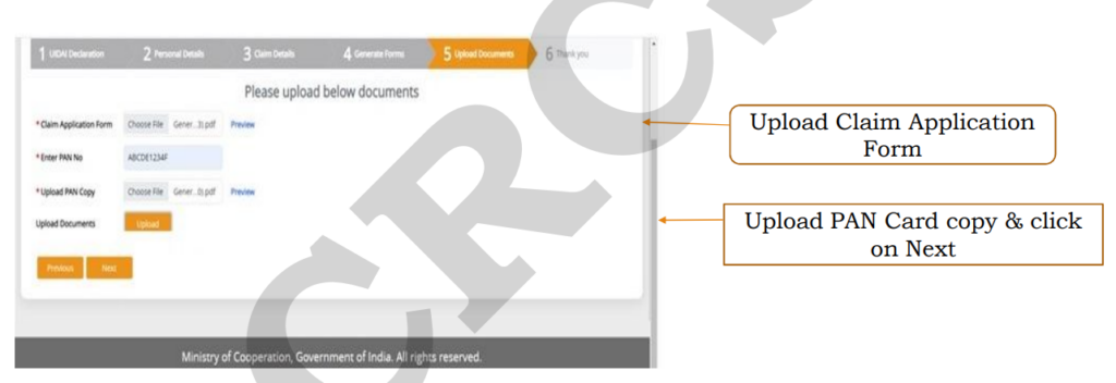 Upload Claim Form, PAN, Documents